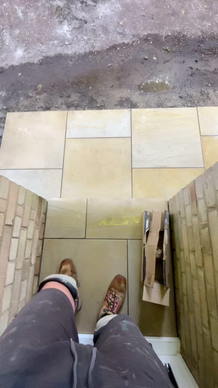 Sandstone paving, new fencing and turf, Wimbledon