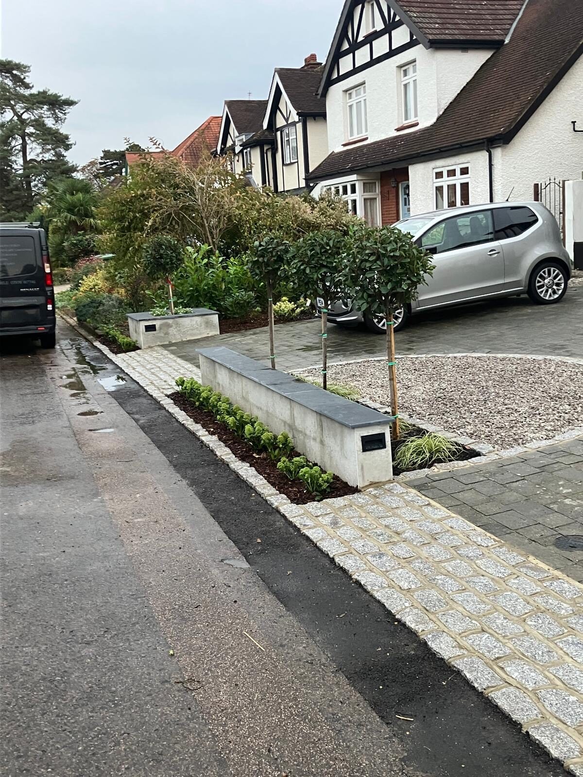 Block paving driveway with planting in Surrey