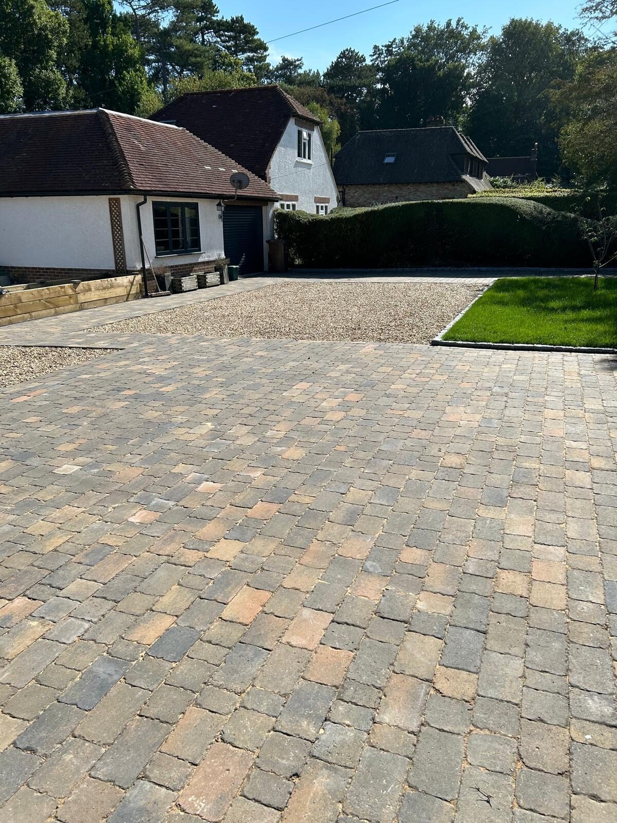 Block paving driveway to a bungalow in Surrey
