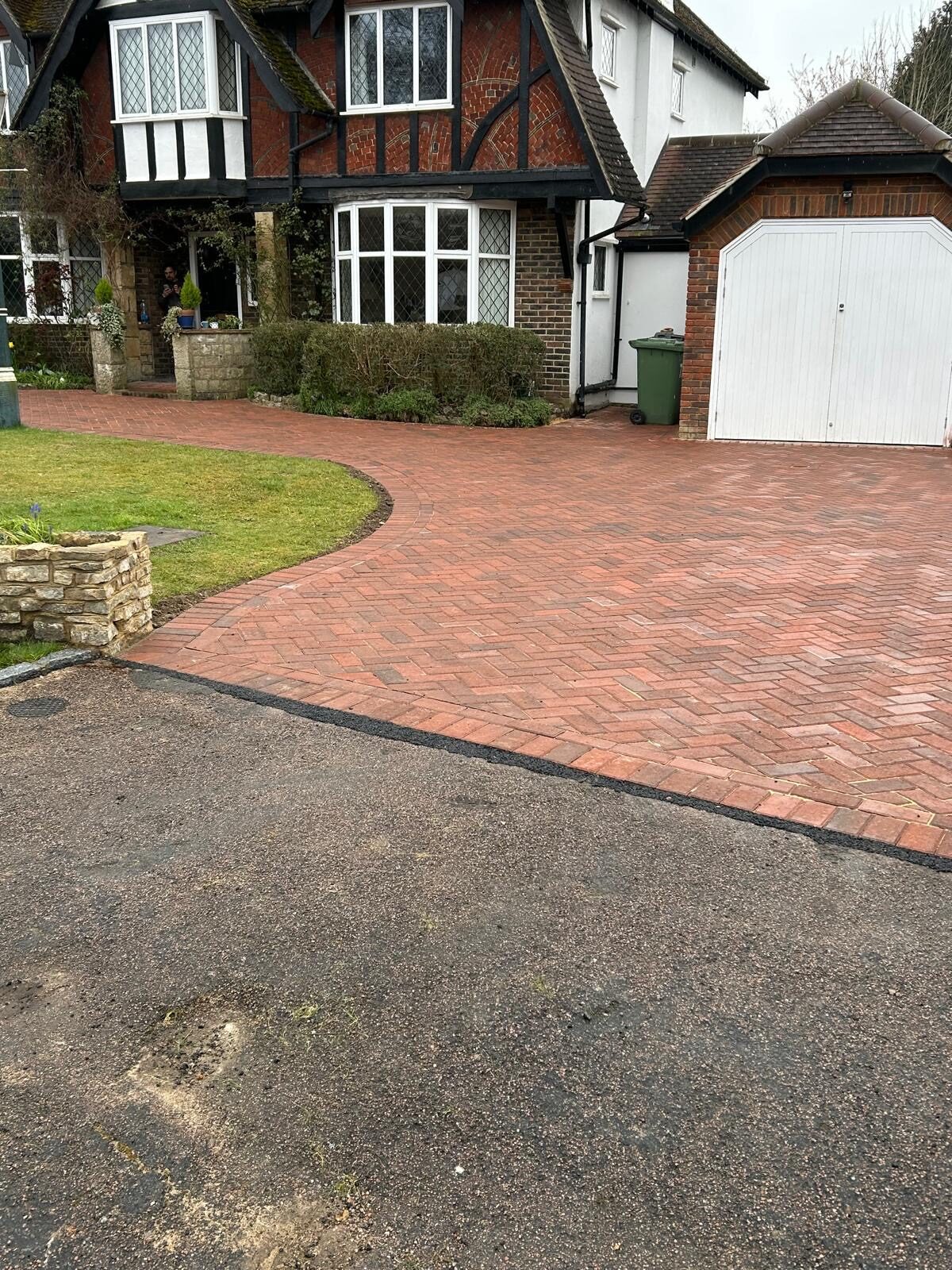 Herringbone block paving driveway detail in Surrey