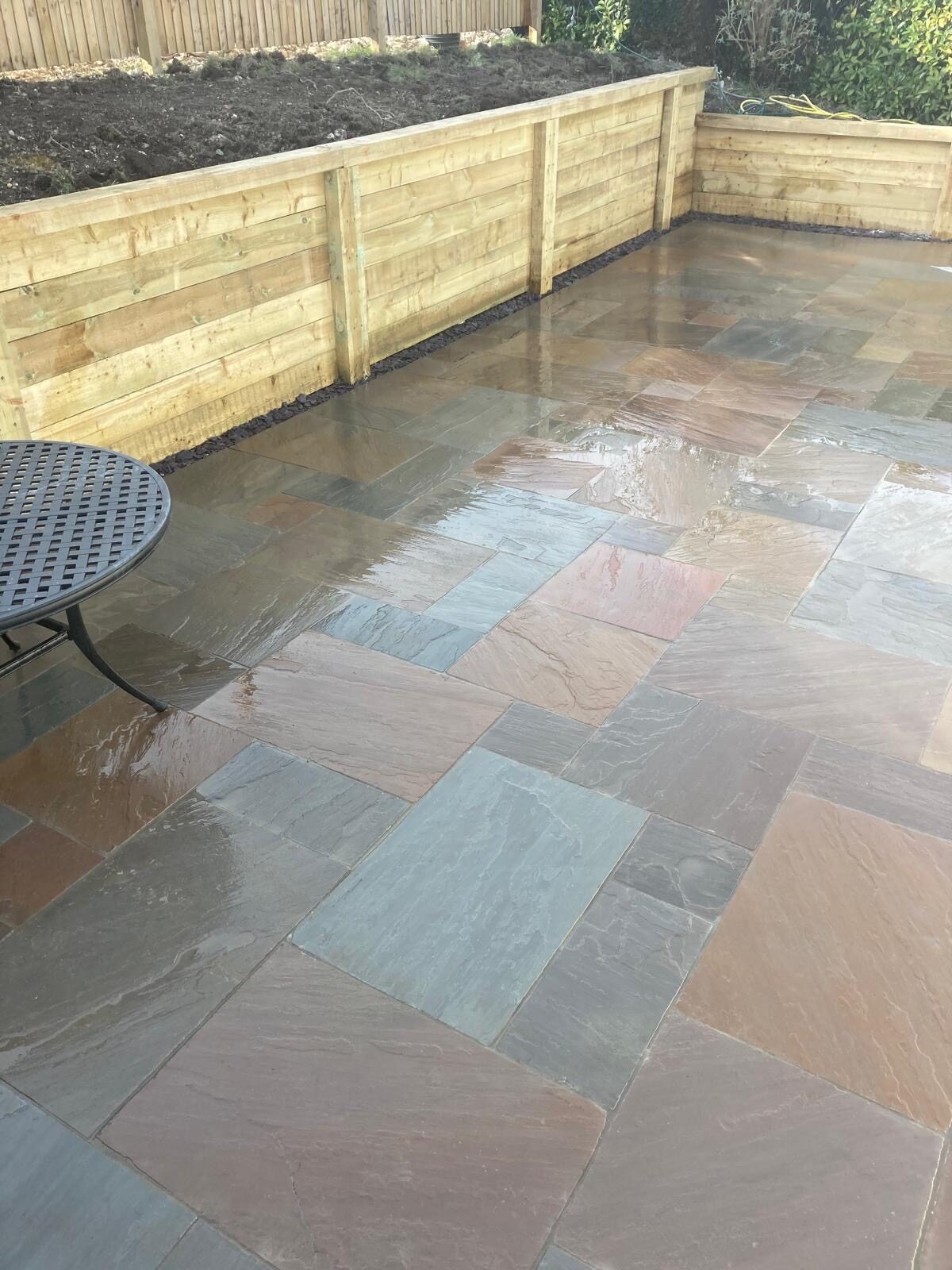 Large Indian sandstone patio in Surrey